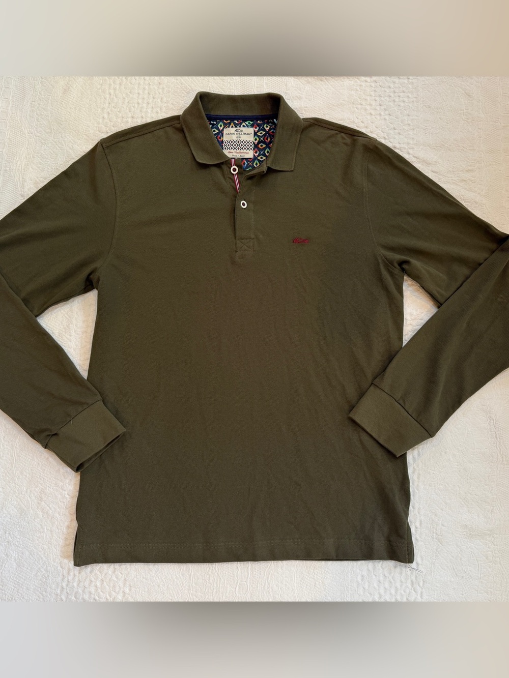 Dario Beltran Long Sleeve Polo Collared Shirt Olive Green Men’s Medium M Cotton